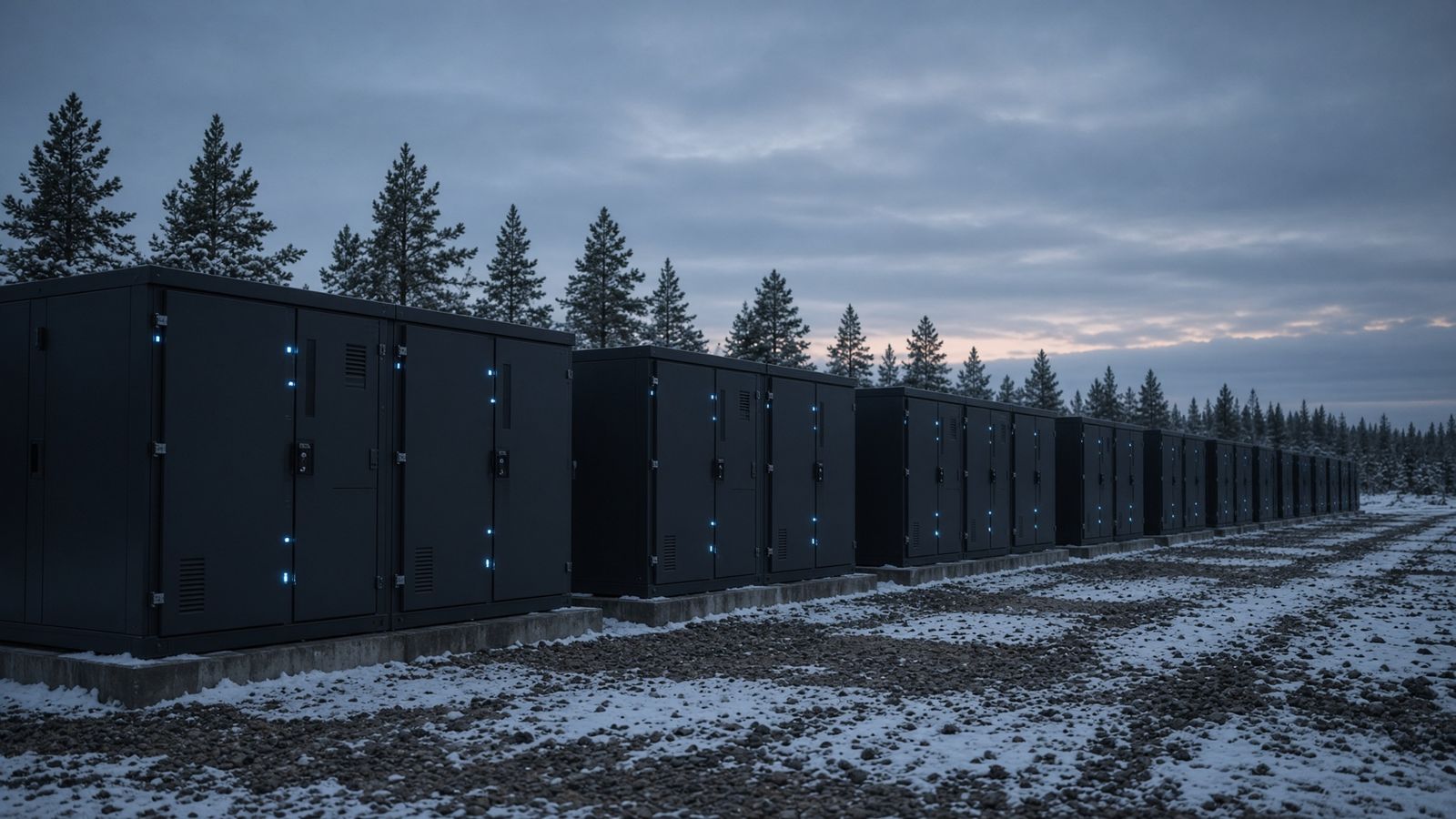 Snow-covered battery energy storage system (BESS) in Finland